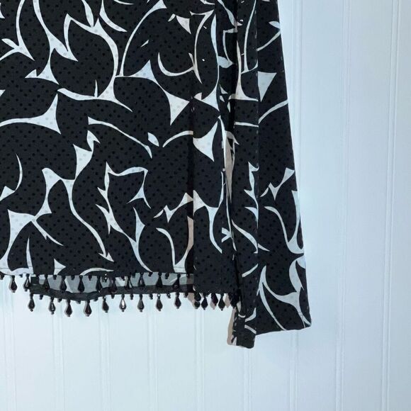 MSK Cropped Jacket Women’s Large Black And White Beaded Hem Classiccore Cottag - Picture 10 of 11